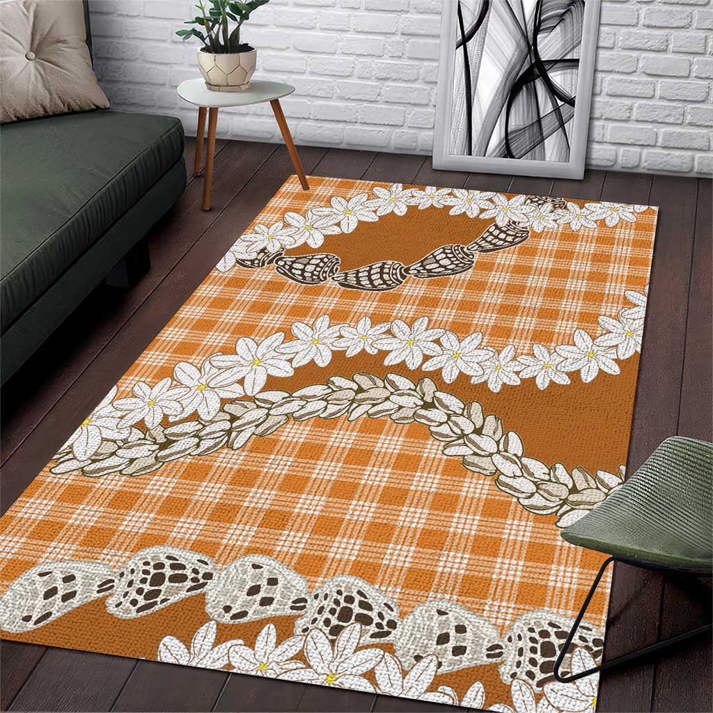 Orange Hawaii Tiare and Shell Lei Area Rug Hawaiian Palaka Luxury Vibes - Polynesian Pride