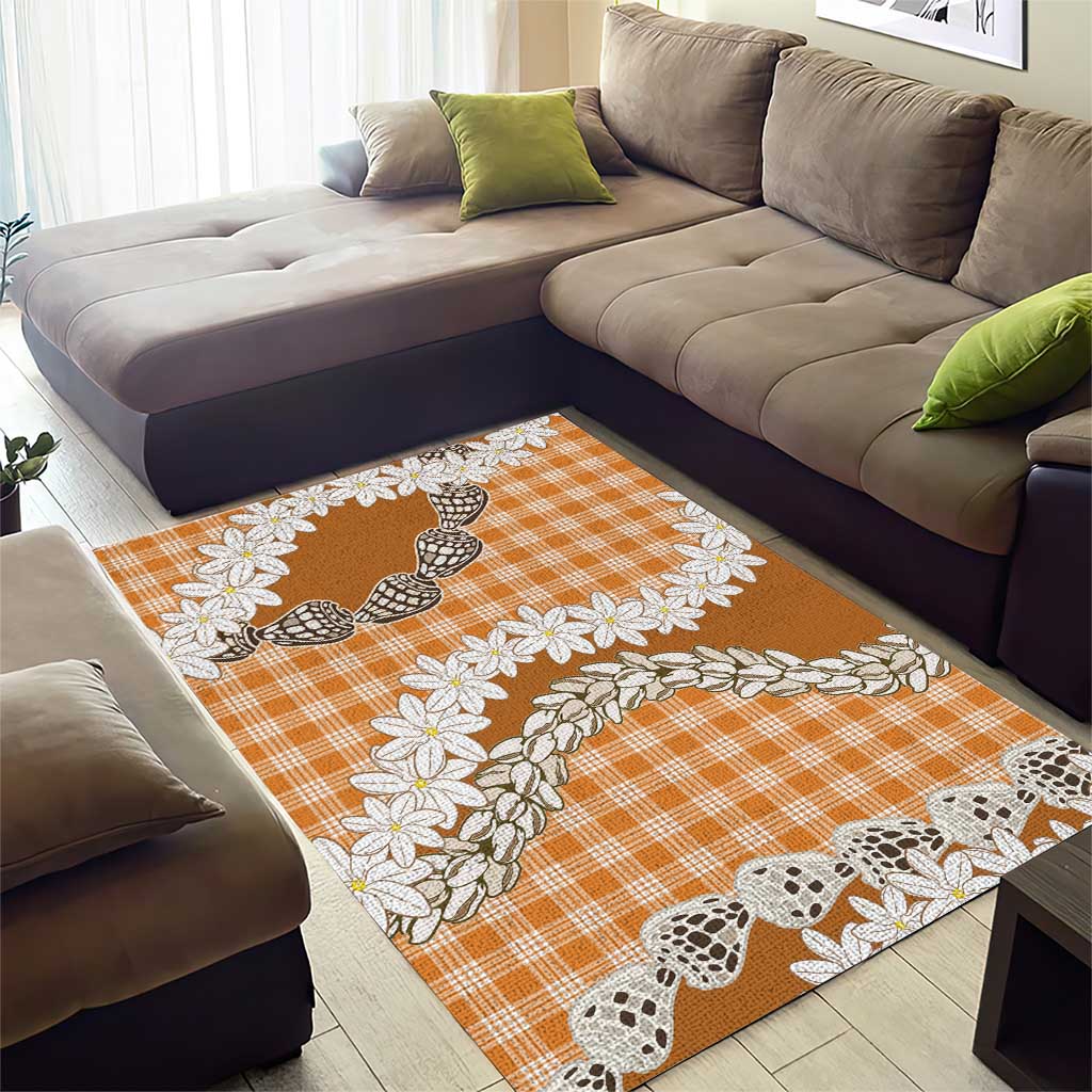 Orange Hawaii Tiare and Shell Lei Area Rug Hawaiian Palaka Luxury Vibes LT14 - Polynesian Pride