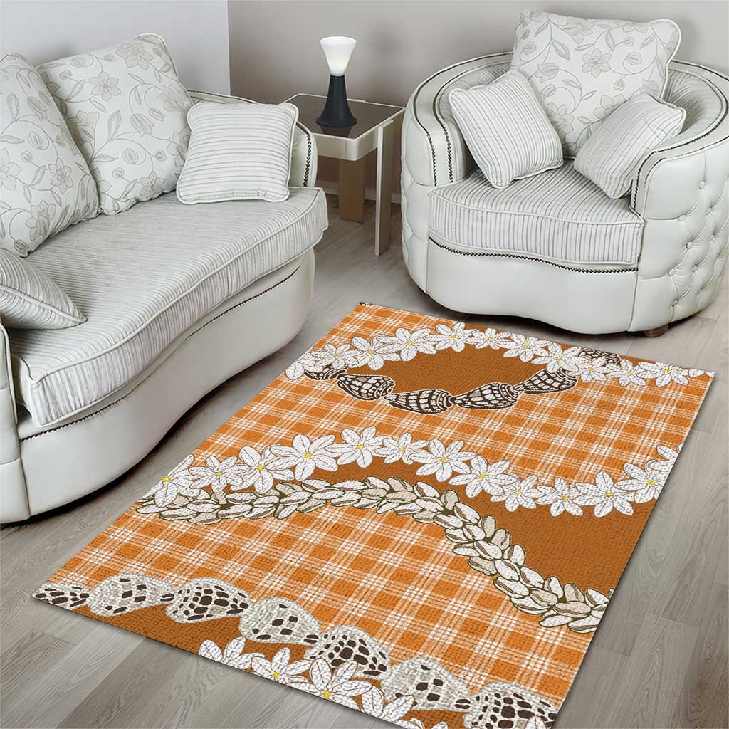 Orange Hawaii Tiare and Shell Lei Area Rug Hawaiian Palaka Luxury Vibes LT14 - Polynesian Pride