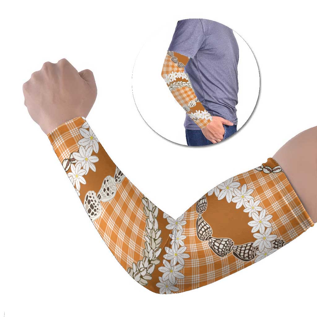 Orange Hawaii Tiare and Shell Lei Arm Sleeves Hawaiian Palaka Luxury Vibes - Polynesian Pride