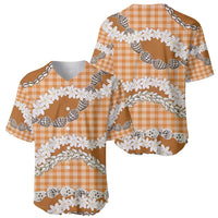 Orange Hawaii Tiare and Shell Lei Baseball Jersey Hawaiian Palaka Luxury Vibes - Polynesian Pride