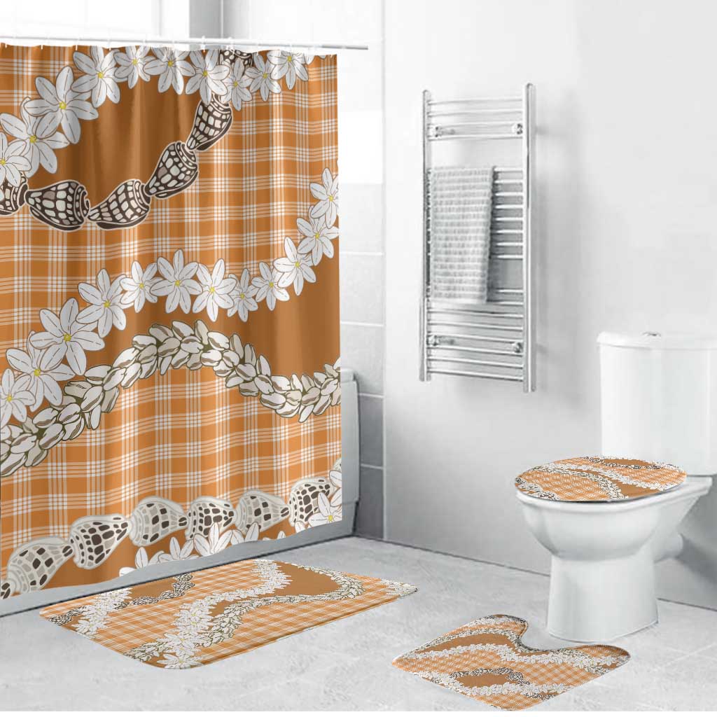 Orange Hawaii Tiare and Shell Lei Bathroom Set Hawaiian Palaka Luxury Vibes - Polynesian Pride