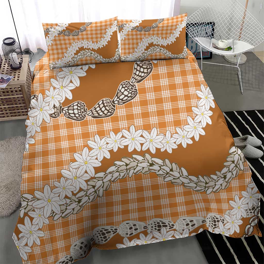 Orange Hawaii Tiare and Shell Lei Bedding Set Hawaiian Palaka Luxury Vibes - Polynesian Pride