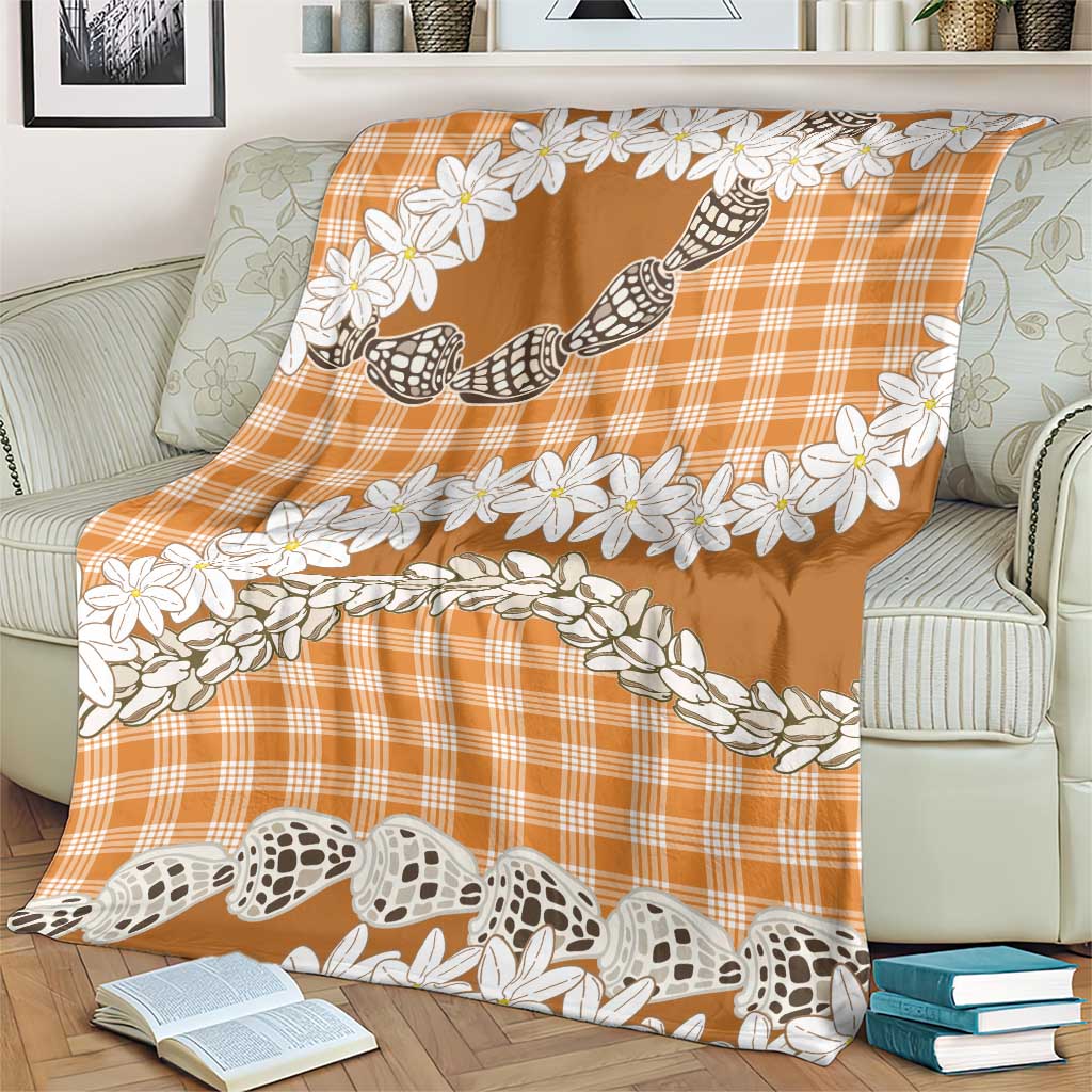 Orange Hawaii Tiare and Shell Lei Blanket Hawaiian Palaka Luxury Vibes - Polynesian Pride