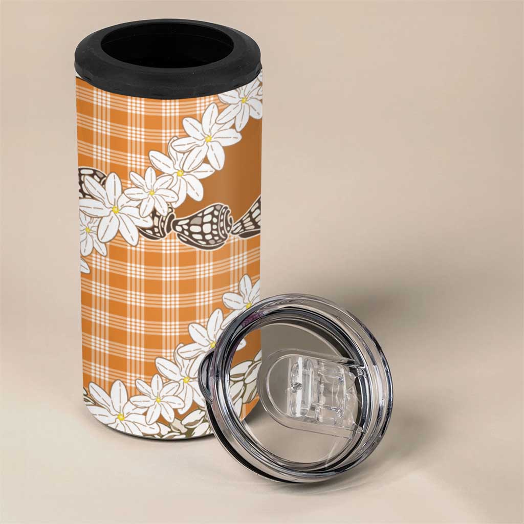 Orange Hawaii Tiare and Shell Lei 4 in 1 Can Cooler Tumbler Hawaiian Palaka Luxury Vibes - Polynesian Pride