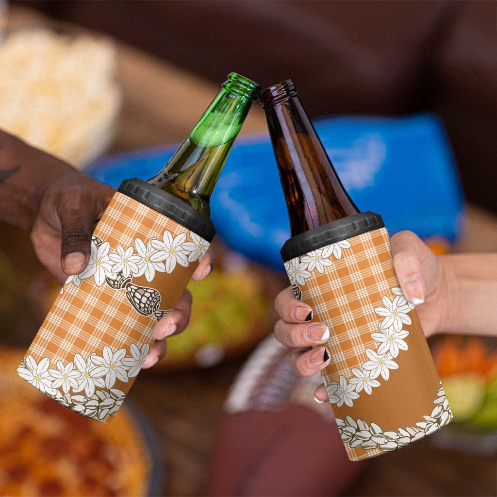 Orange Hawaii Tiare and Shell Lei 4 in 1 Can Cooler Tumbler Hawaiian Palaka Luxury Vibes - Polynesian Pride