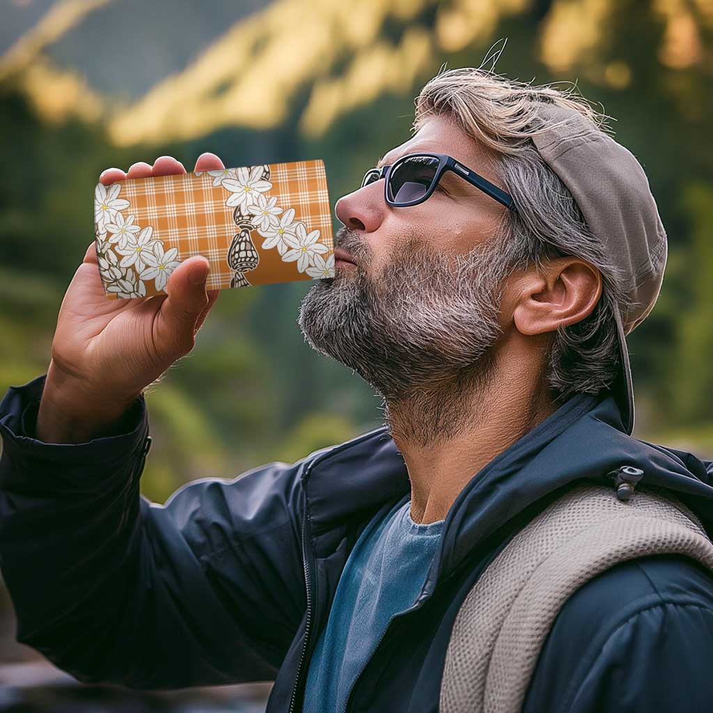 Orange Hawaii Tiare and Shell Lei 4 in 1 Can Cooler Tumbler Hawaiian Palaka Luxury Vibes - Polynesian Pride