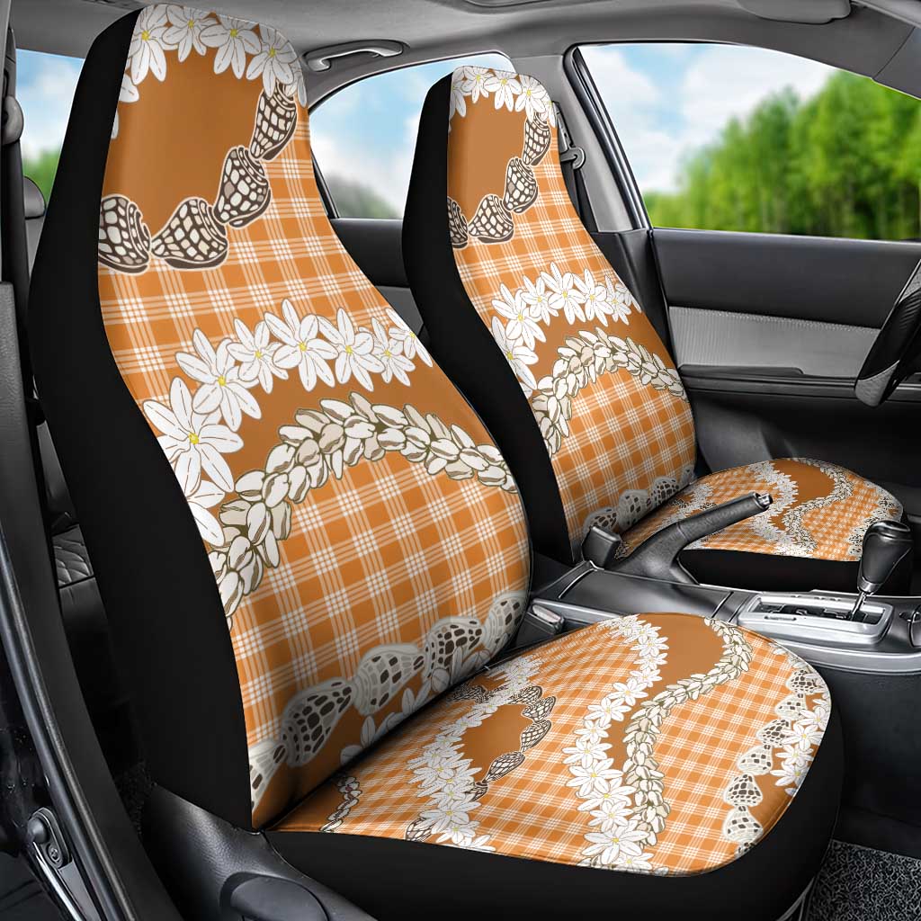Orange Hawaii Tiare and Shell Lei Car Seat Cover Hawaiian Palaka Luxury Vibes - Polynesian Pride