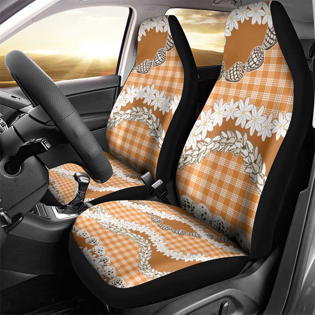 Orange Hawaii Tiare and Shell Lei Car Seat Cover Hawaiian Palaka Luxury Vibes - Polynesian Pride