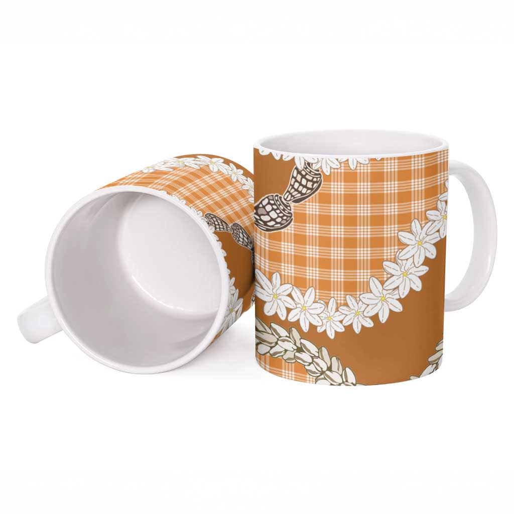 Orange Hawaii Tiare and Shell Lei Ceramic Mug Hawaiian Palaka Luxury Vibes - Polynesian Pride