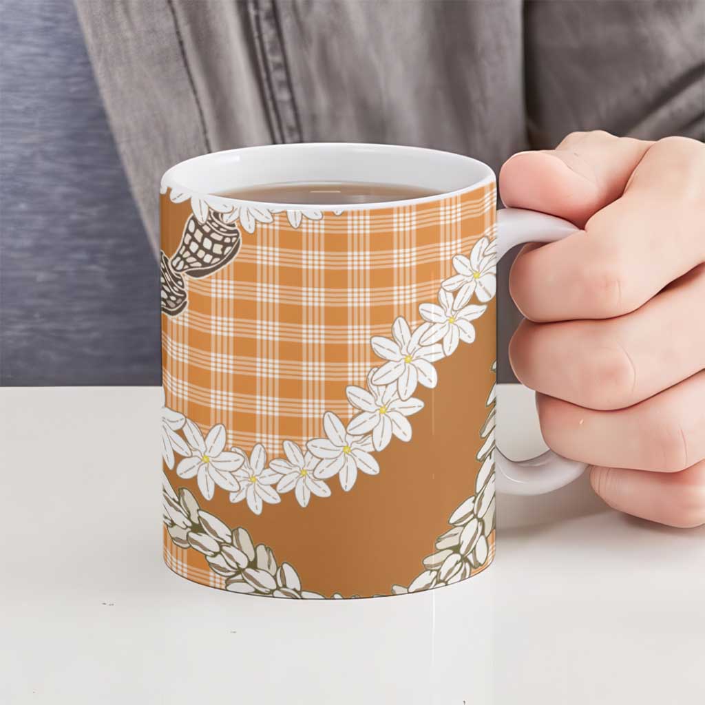 Orange Hawaii Tiare and Shell Lei Ceramic Mug Hawaiian Palaka Luxury Vibes - Polynesian Pride