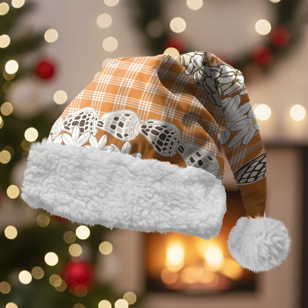 Orange Hawaii Tiare and Shell Lei Christmas Santa Hat Hawaiian Palaka Luxury Vibes - Polynesian Pride