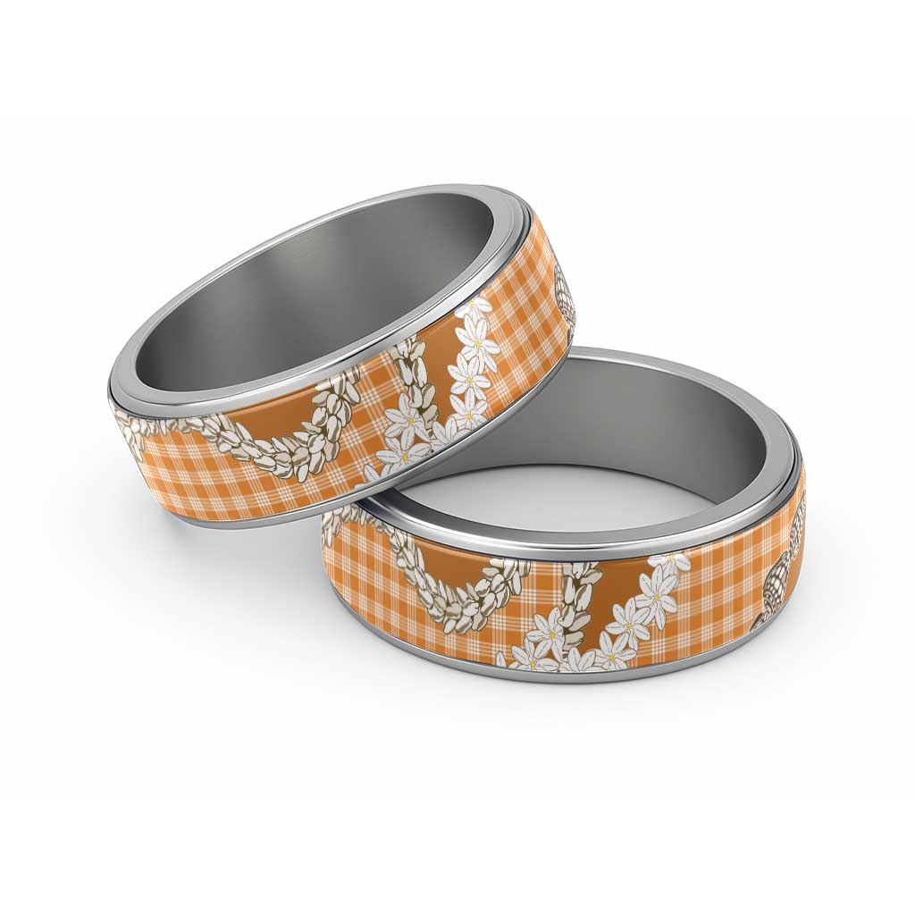 Orange Hawaii Tiare and Shell Lei Classic Ring Hawaiian Palaka Luxury Vibes - Polynesian Pride