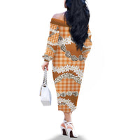 Orange Hawaii Tiare and Shell Lei Family Matching Off The Shoulder Long Sleeve Dress and Hawaiian Shirt Hawaiian Palaka Luxury Vibes - Polynesian Pride