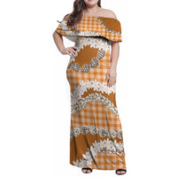 Orange Hawaii Tiare and Shell Lei Family Matching Off Shoulder Maxi Dress and Hawaiian Shirt Hawaiian Palaka Luxury Vibes - Polynesian Pride