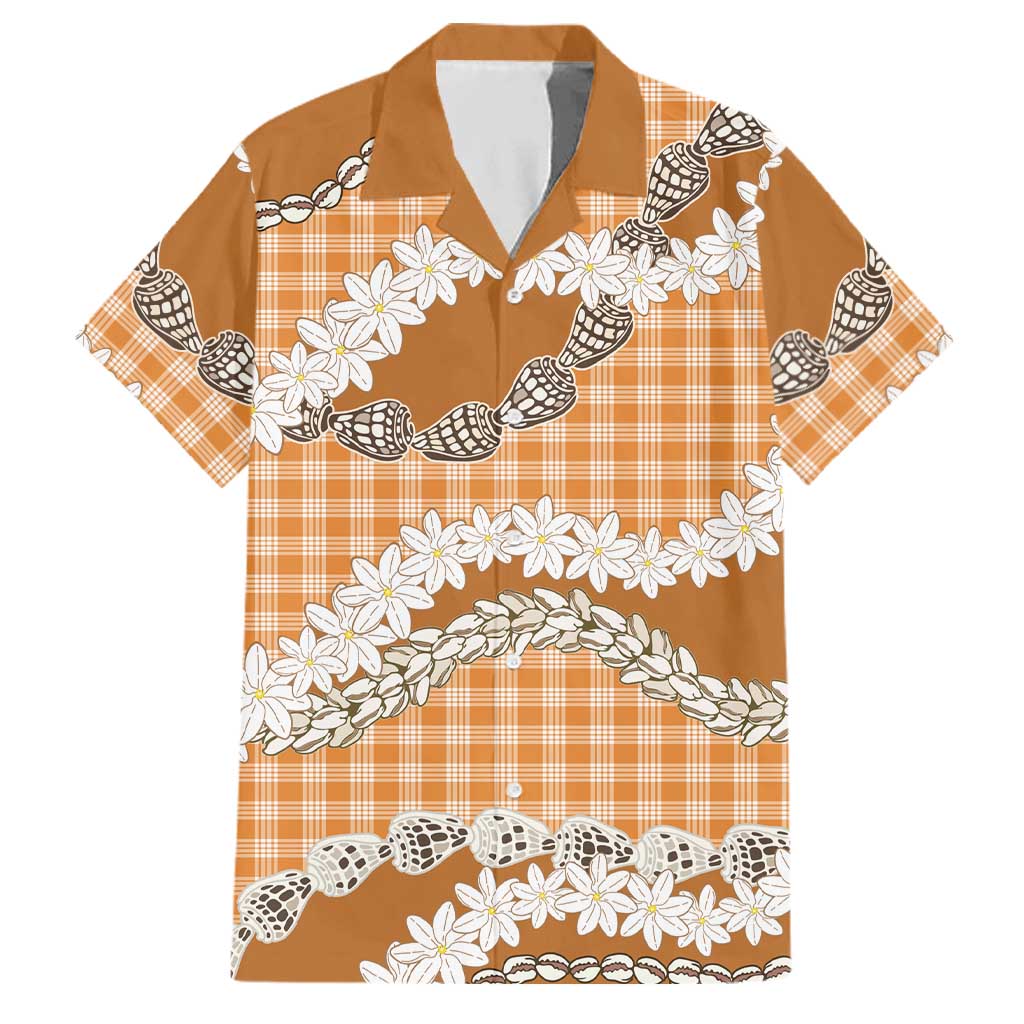 Orange Hawaii Tiare and Shell Lei Family Matching Puletasi and Hawaiian Shirt Hawaiian Palaka Luxury Vibes LT14 Dad's Shirt - Short Sleeve Orange - Polynesian Pride