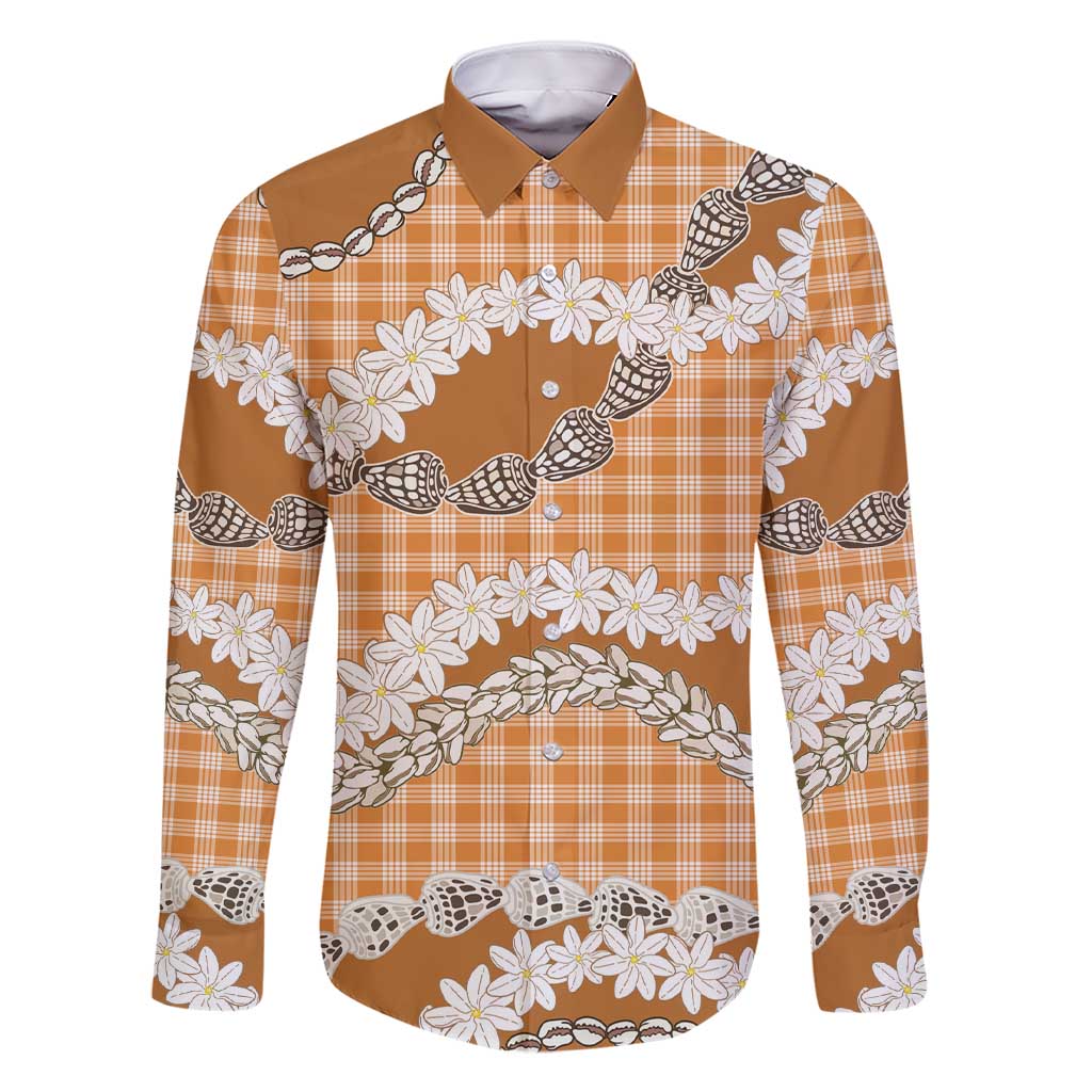 Orange Hawaii Tiare and Shell Lei Family Matching Short Sleeve Bodycon Dress and Hawaiian Shirt Hawaiian Palaka Luxury Vibes - Polynesian Pride