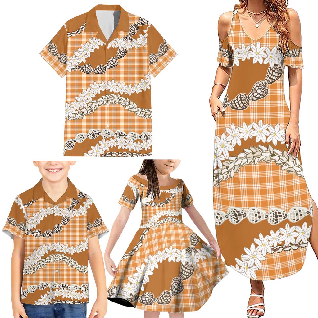 Orange Hawaii Tiare and Shell Lei Family Matching Summer Maxi Dress and Hawaiian Shirt Hawaiian Palaka Luxury Vibes LT14 - Polynesian Pride