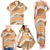 Orange Hawaii Tiare and Shell Lei Family Matching Tank Maxi Dress and Hawaiian Shirt Hawaiian Palaka Luxury Vibes - Polynesian Pride