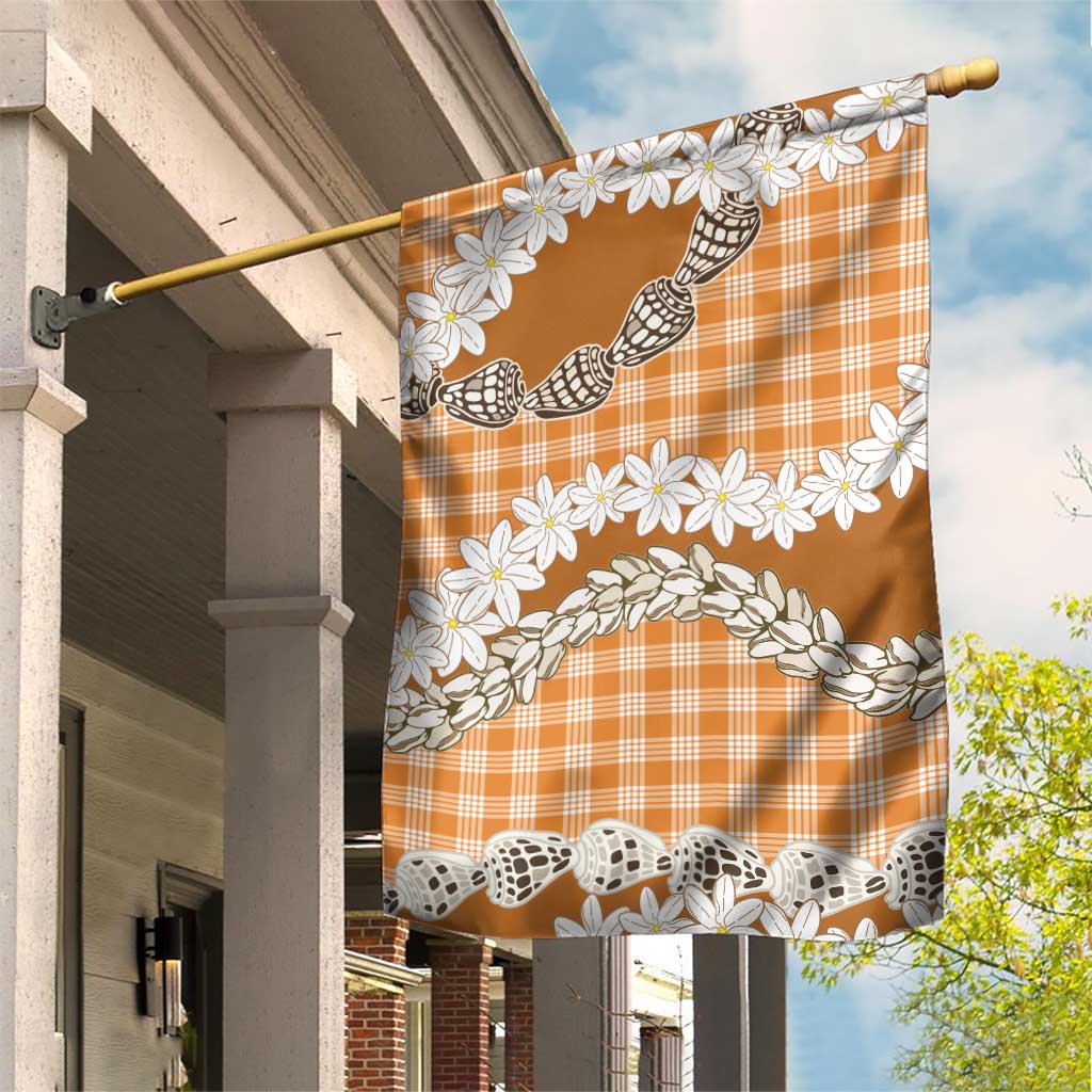 Orange Hawaii Tiare and Shell Lei Garden Flag Hawaiian Palaka Luxury Vibes LT14 House Flag Orange - Polynesian Pride