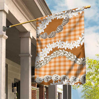 Orange Hawaii Tiare and Shell Lei Garden Flag Hawaiian Palaka Luxury Vibes LT14 House Flag Orange - Polynesian Pride