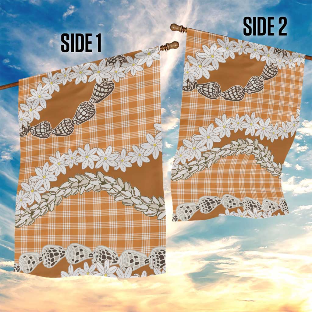 Orange Hawaii Tiare and Shell Lei Garden Flag Hawaiian Palaka Luxury Vibes LT14 - Polynesian Pride