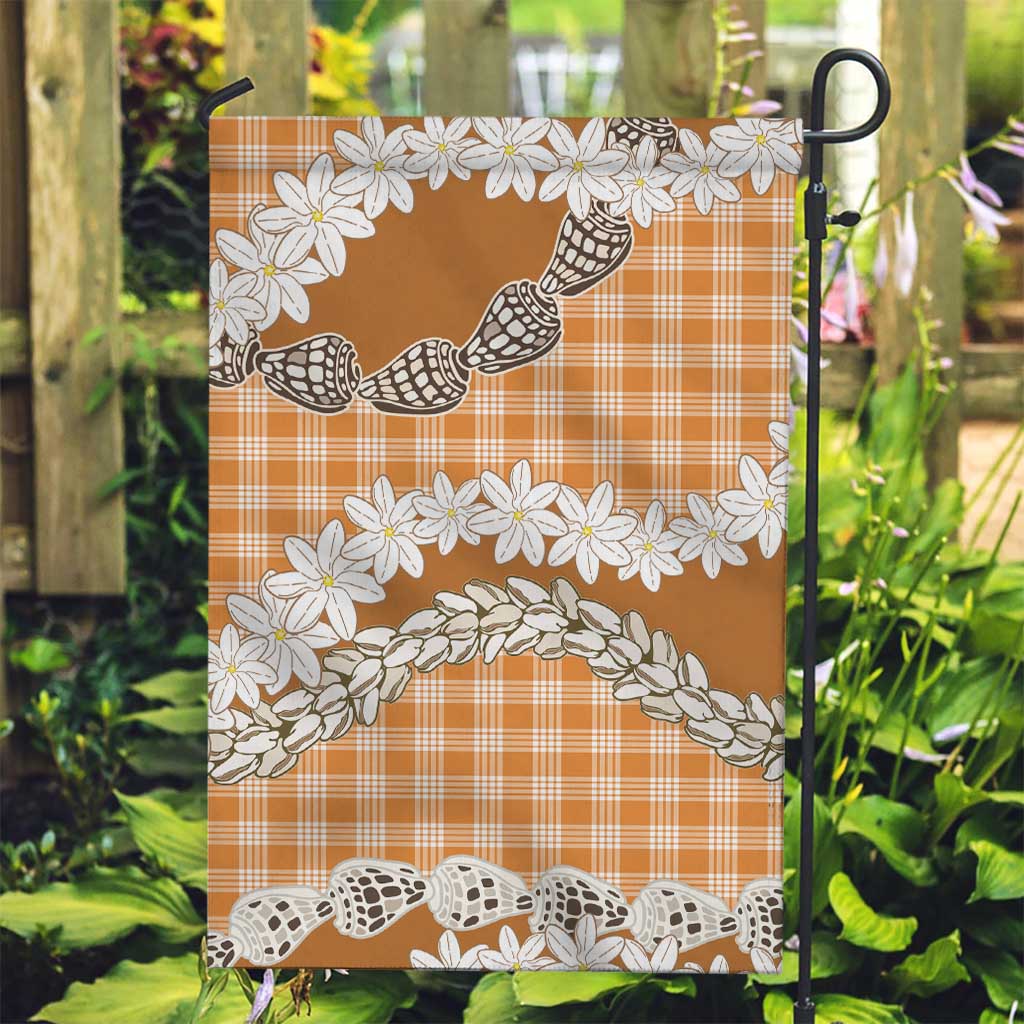 Orange Hawaii Tiare and Shell Lei Garden Flag Hawaiian Palaka Luxury Vibes LT14 Garden Flag Orange - Polynesian Pride
