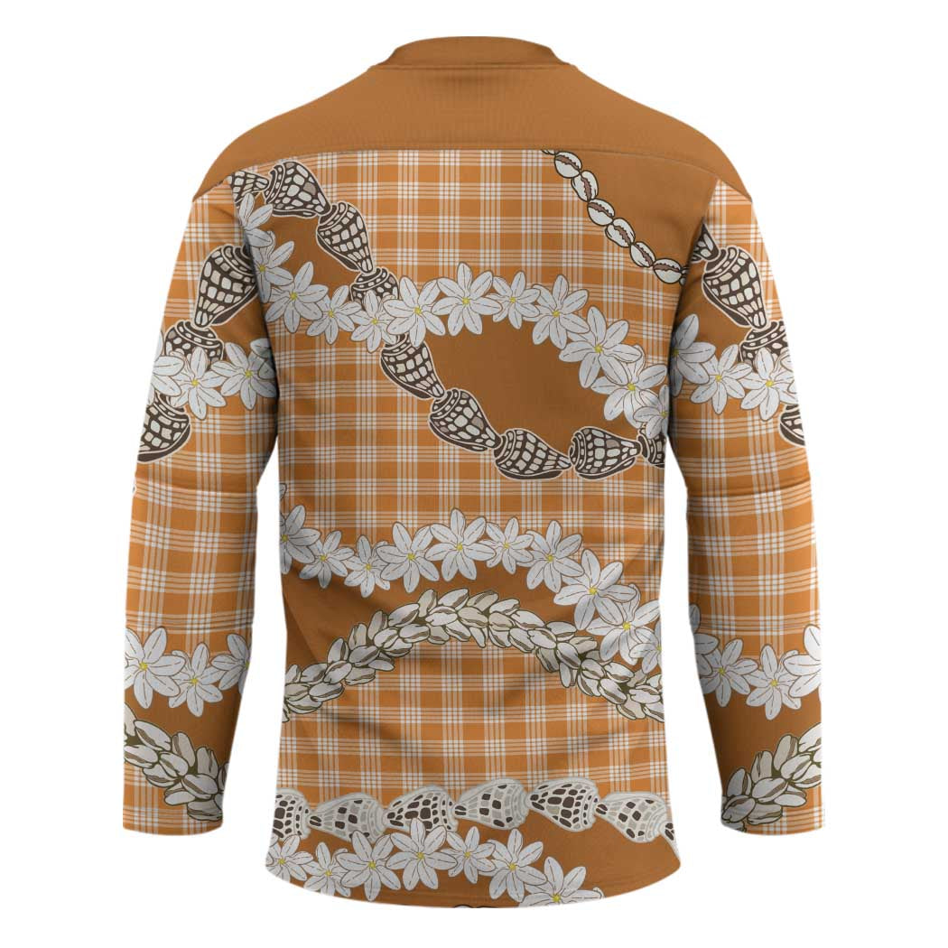 Orange Hawaii Tiare and Shell Lei Hockey Jersey Hawaiian Palaka Luxury Vibes - Polynesian Pride