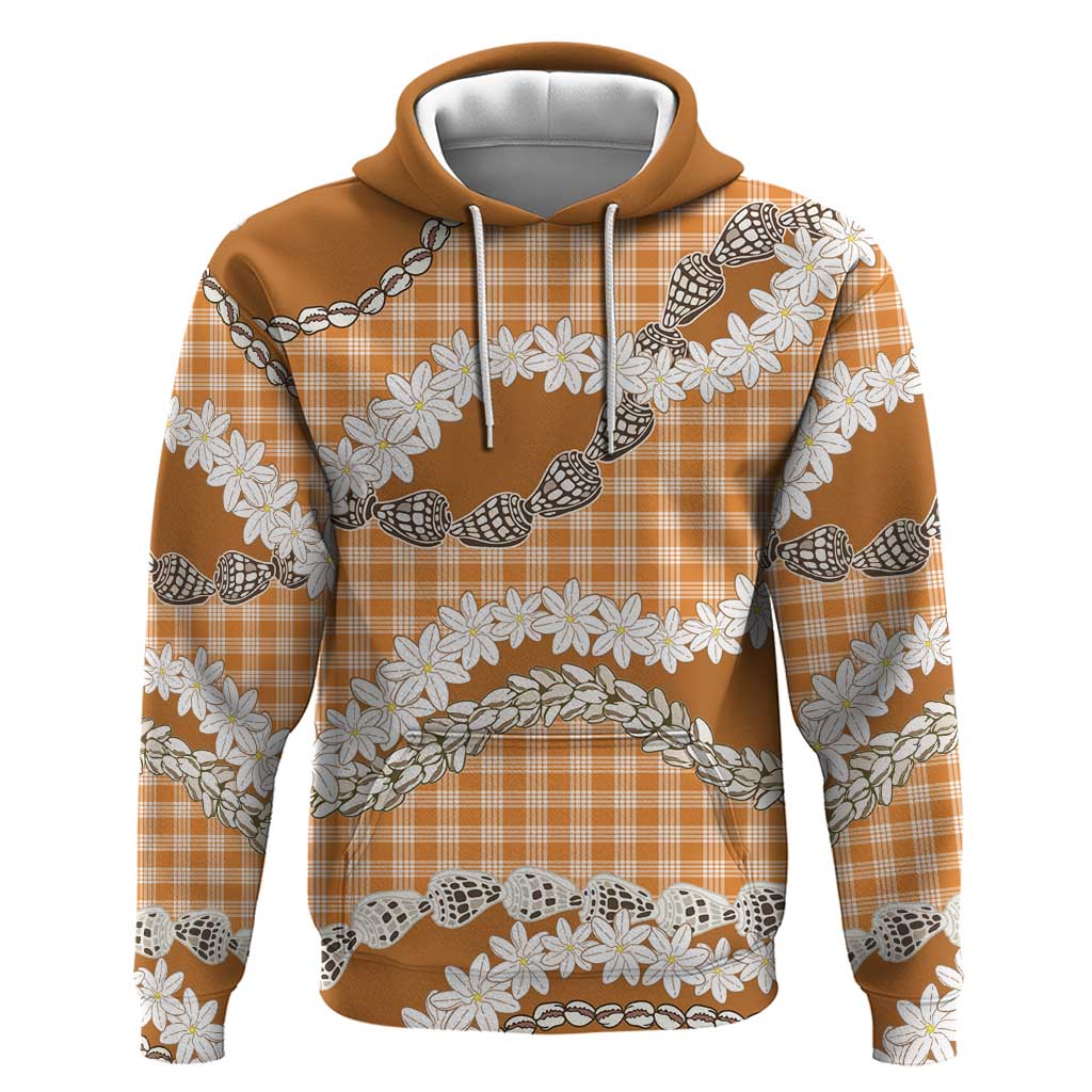 Orange Hawaii Tiare and Shell Lei Hoodie Hawaiian Palaka Luxury Vibes - Polynesian Pride