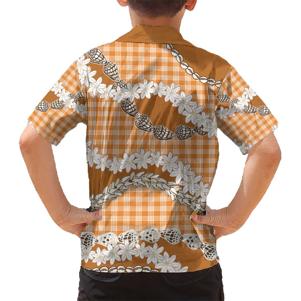 Orange Hawaii Tiare and Shell Lei Kid Hawaiian Shirt Hawaiian Palaka Luxury Vibes - Polynesian Pride