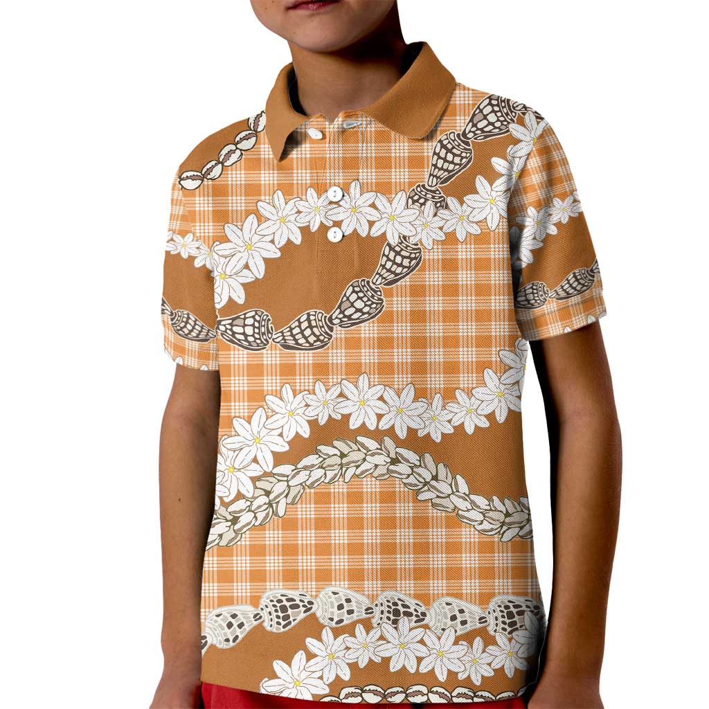 Orange Hawaii Tiare and Shell Lei Kid Polo Shirt Hawaiian Palaka Luxury Vibes - Polynesian Pride