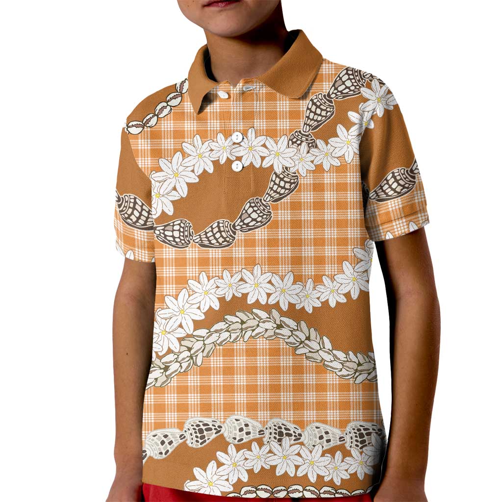 Orange Hawaii Tiare and Shell Lei Kid Polo Shirt Hawaiian Palaka Luxury Vibes LT14 Kid Orange - Polynesian Pride