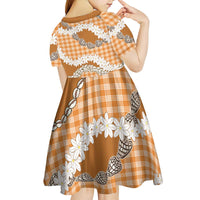 Orange Hawaii Tiare and Shell Lei Kid Short Sleeve Dress Hawaiian Palaka Luxury Vibes - Polynesian Pride