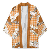 Orange Hawaii Tiare and Shell Lei Kimono Hawaiian Palaka Luxury Vibes - Polynesian Pride