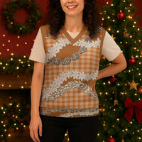 Orange Hawaii Tiare and Shell Lei Christmas Knitted V-Neck Vest Hawaiian Palaka Luxury Vibes - Polynesian Pride