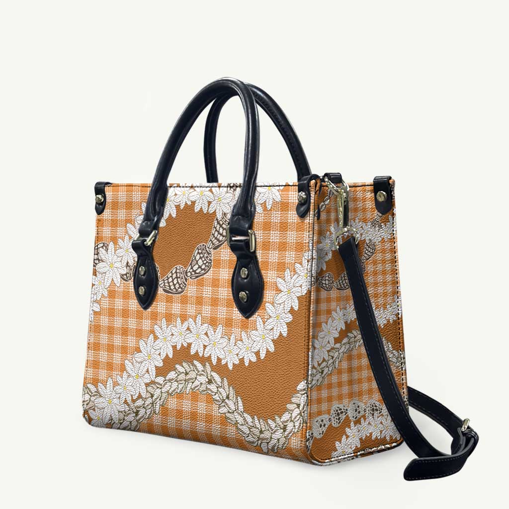 Orange Hawaii Tiare and Shell Lei Leather Bag Hawaiian Palaka Luxury Vibes - Polynesian Pride