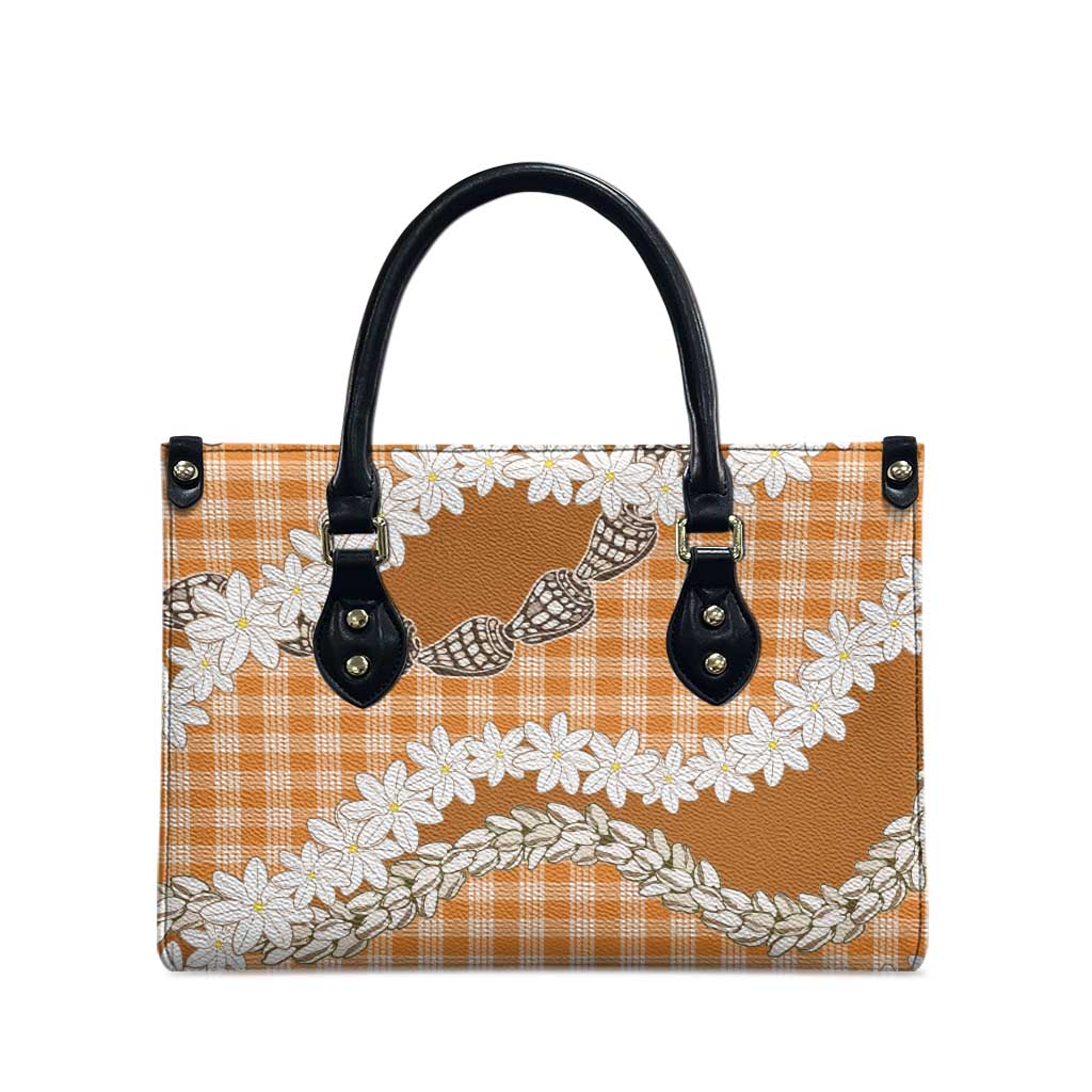 Orange Hawaii Tiare and Shell Lei Leather Bag Hawaiian Palaka Luxury Vibes - Polynesian Pride