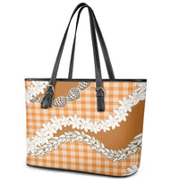 Orange Hawaii Tiare and Shell Lei Leather Tote Bag Hawaiian Palaka Luxury Vibes - Polynesian Pride