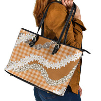Orange Hawaii Tiare and Shell Lei Leather Tote Bag Hawaiian Palaka Luxury Vibes - Polynesian Pride