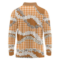 Orange Hawaii Tiare and Shell Lei Long Sleeve Polo Shirt Hawaiian Palaka Luxury Vibes - Polynesian Pride