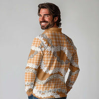 Orange Hawaii Tiare and Shell Lei Long Sleeve Polo Shirt Hawaiian Palaka Luxury Vibes - Polynesian Pride