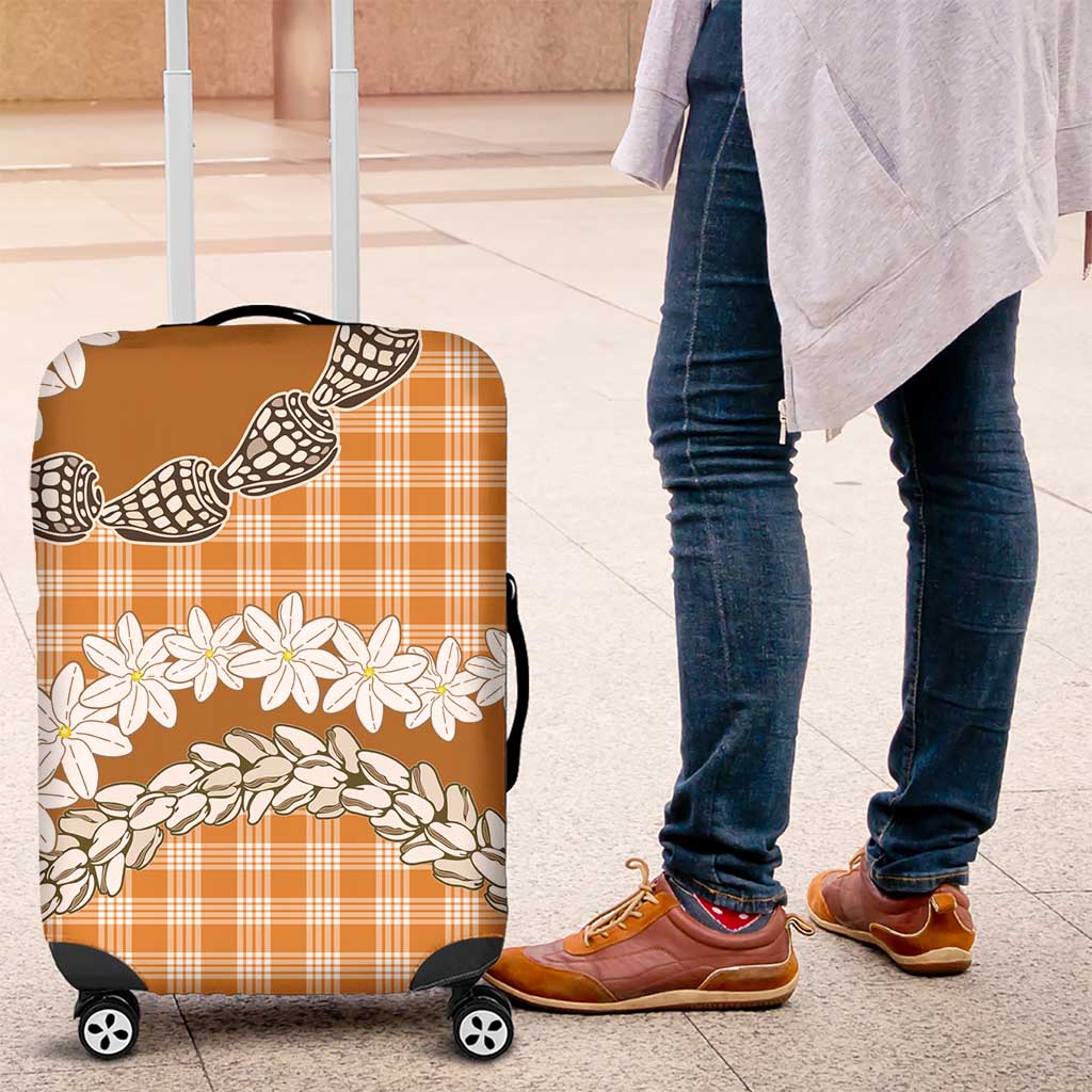 Orange Hawaii Tiare and Shell Lei Luggage Cover Hawaiian Palaka Luxury Vibes - Polynesian Pride