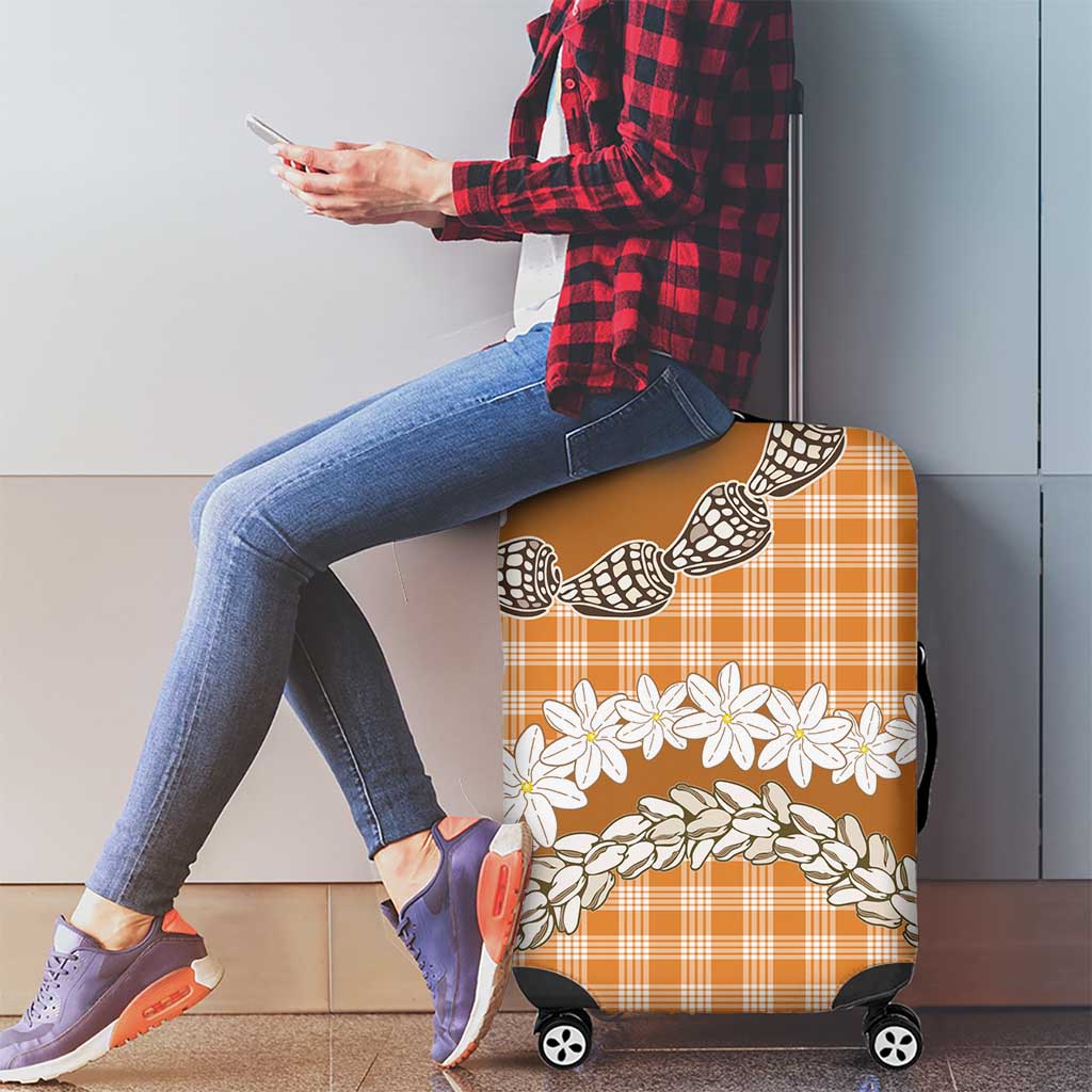 Orange Hawaii Tiare and Shell Lei Luggage Cover Hawaiian Palaka Luxury Vibes - Polynesian Pride