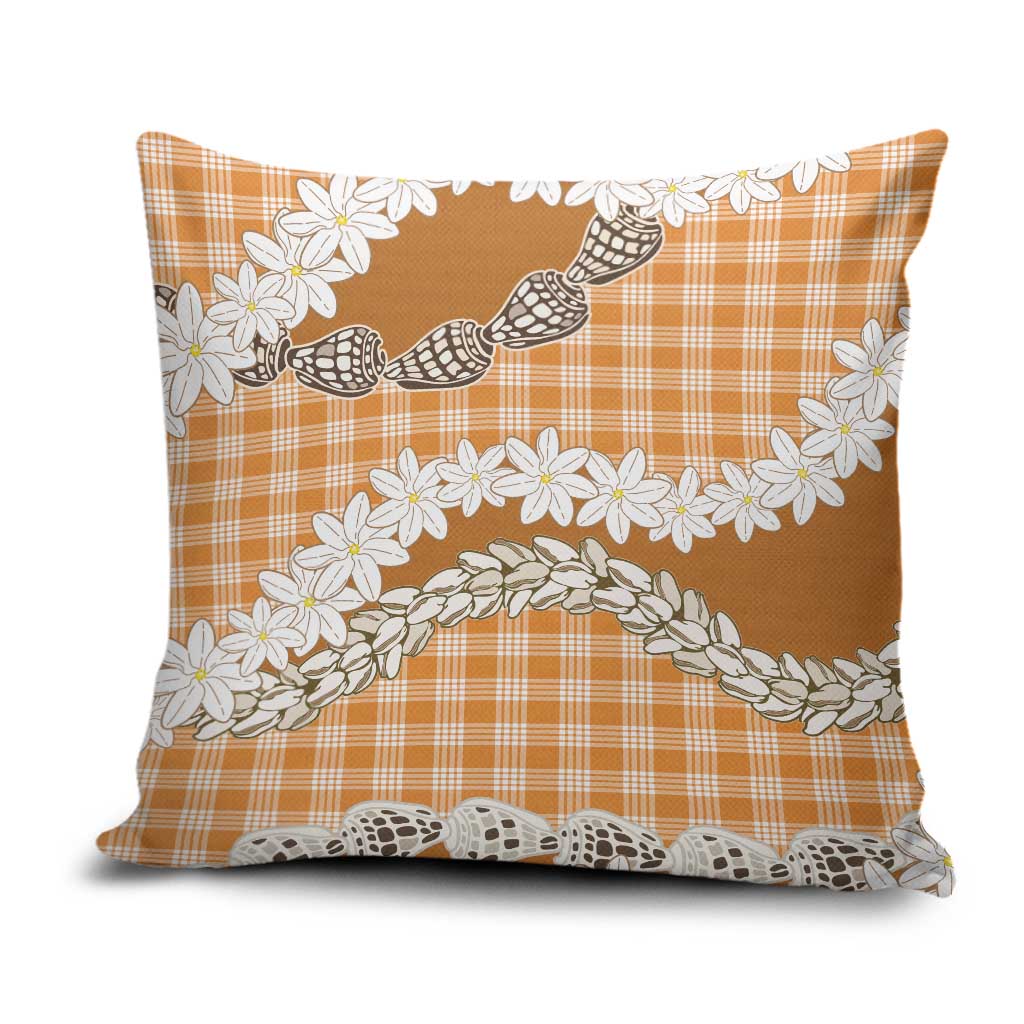 Orange Hawaii Tiare and Shell Lei Pillow Cover Hawaiian Palaka Luxury Vibes - Polynesian Pride