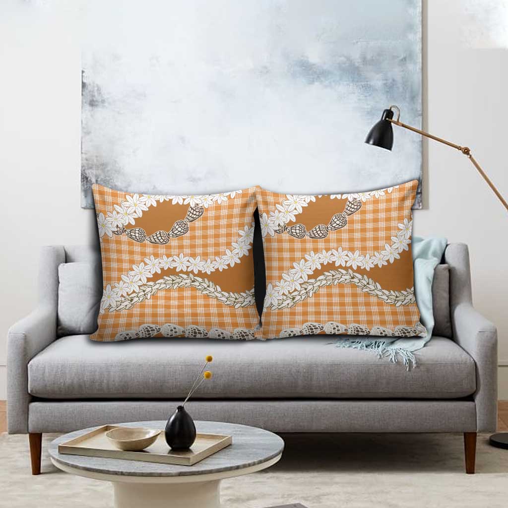 Orange Hawaii Tiare and Shell Lei Pillow Cover Hawaiian Palaka Luxury Vibes - Polynesian Pride