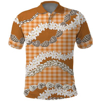 Orange Hawaii Tiare and Shell Lei Polo Shirt Hawaiian Palaka Luxury Vibes - Polynesian Pride