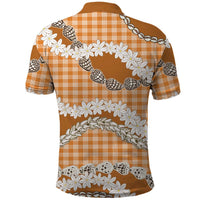 Orange Hawaii Tiare and Shell Lei Polo Shirt Hawaiian Palaka Luxury Vibes - Polynesian Pride