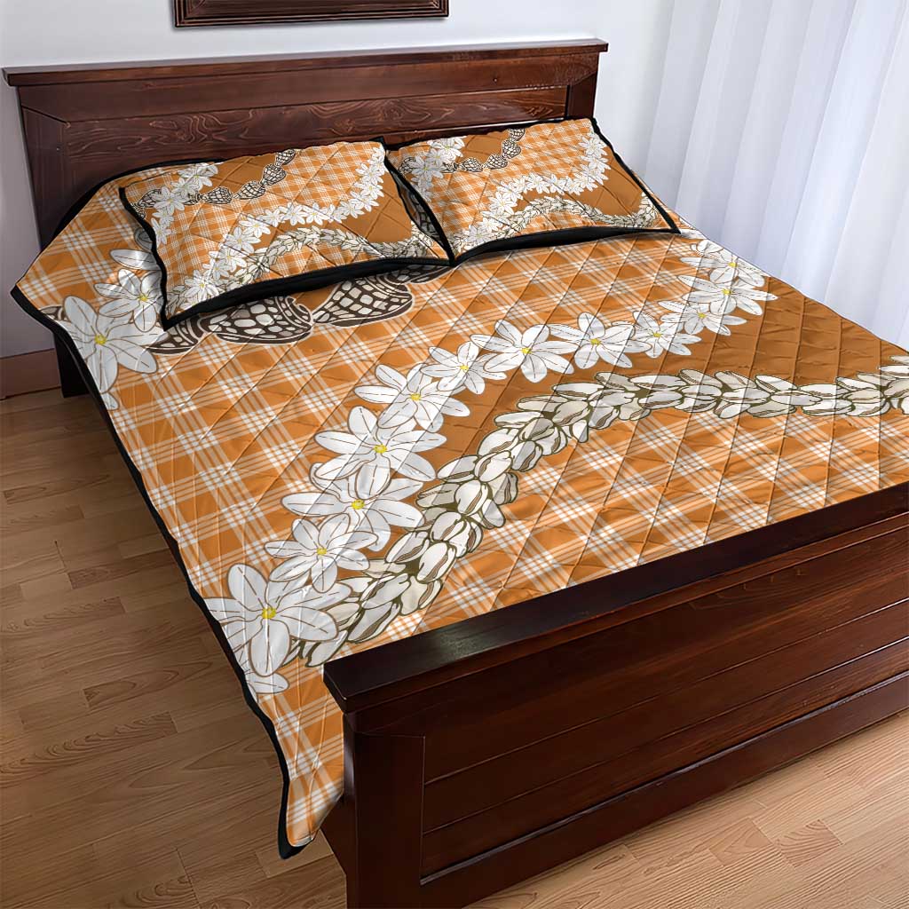Orange Hawaii Tiare and Shell Lei Quilt Bed Set Hawaiian Palaka Luxury Vibes LT14 - Polynesian Pride