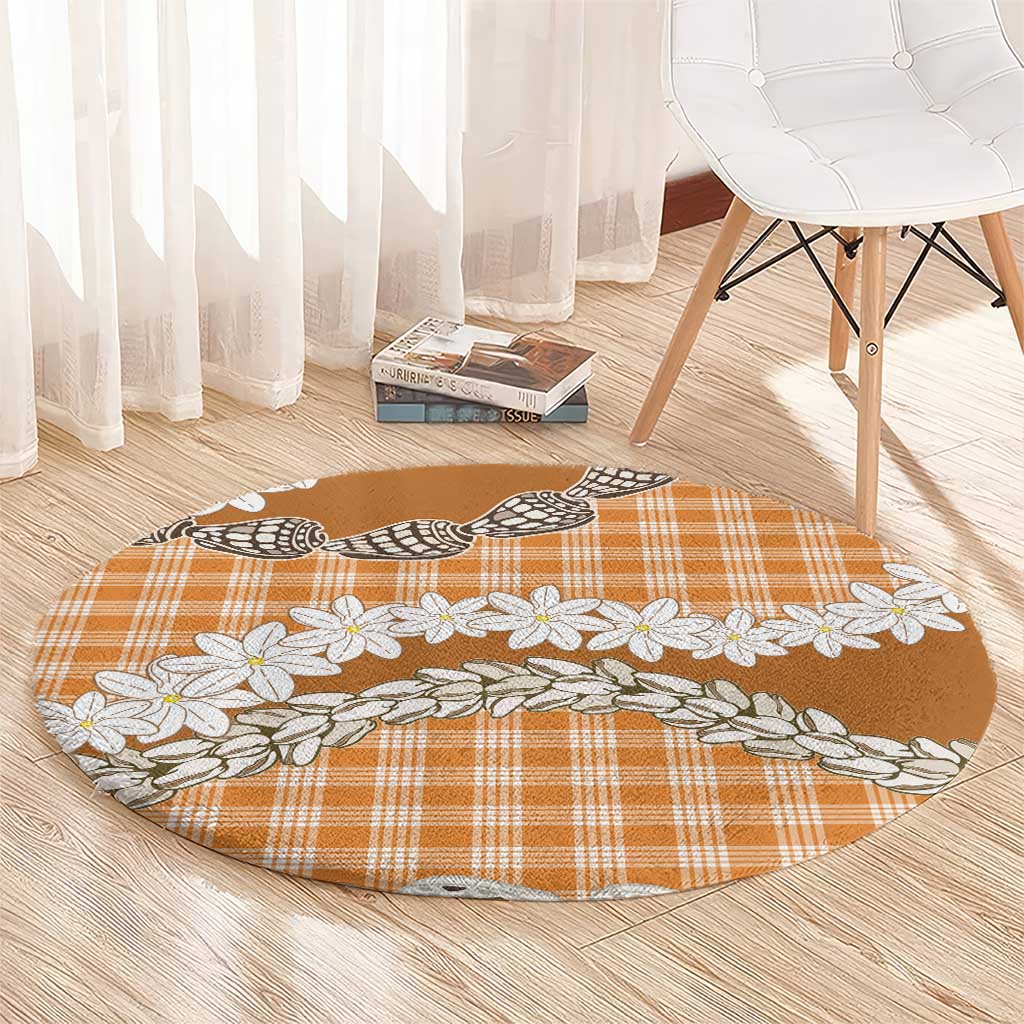 Orange Hawaii Tiare and Shell Lei Round Carpet Hawaiian Palaka Luxury Vibes - Polynesian Pride