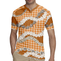 Orange Hawaii Tiare and Shell Lei Rugby Jersey Hawaiian Palaka Luxury Vibes - Polynesian Pride